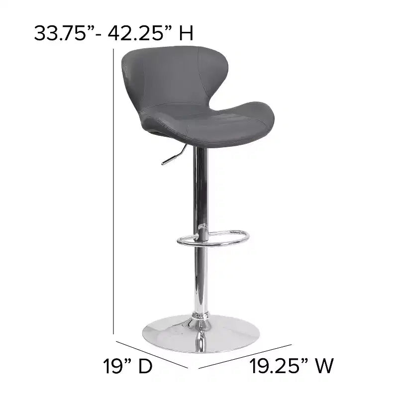 Tabouret de bar contemporain réglable en hauteur avec dossier incurvé et base chromée