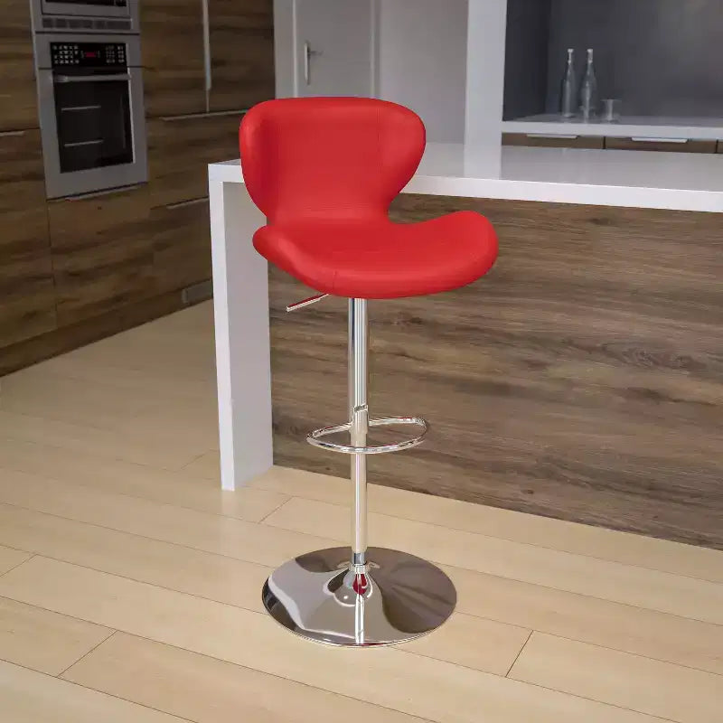 Tabouret de bar contemporain réglable en hauteur avec dossier incurvé et base chromée