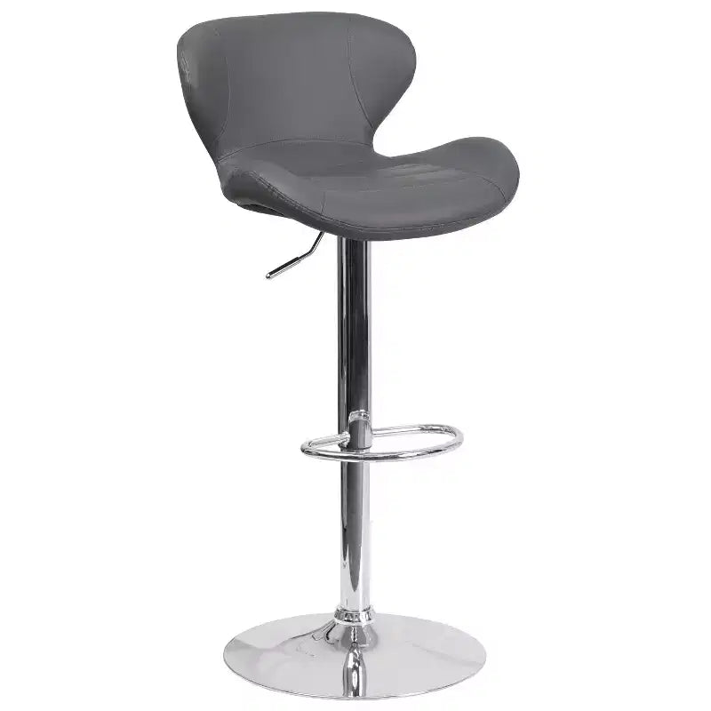 Tabouret de bar contemporain réglable en hauteur avec dossier incurvé et base chromée