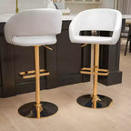 Tabouret de bar contemporain en vinyle, réglable en hauteur avec dossier mi-haut arrondi, lot de 2