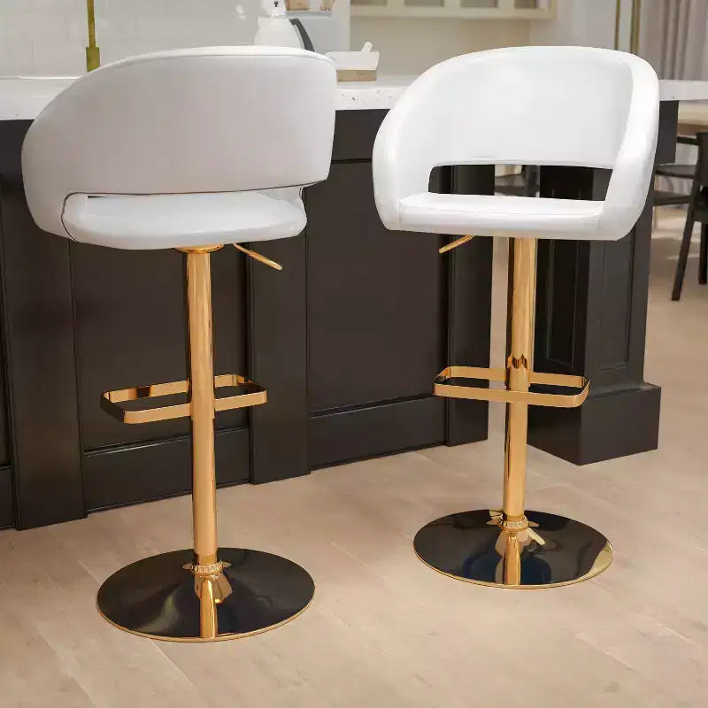 Tabouret de bar contemporain en vinyle, réglable en hauteur avec dossier mi-haut arrondi, lot de 2