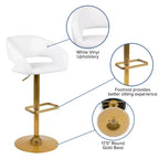 Tabouret de bar contemporain en vinyle, réglable en hauteur avec dossier mi-haut arrondi, lot de 2