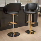Tabouret de bar contemporain en vinyle, réglable en hauteur avec dossier mi-haut arrondi, lot de 2