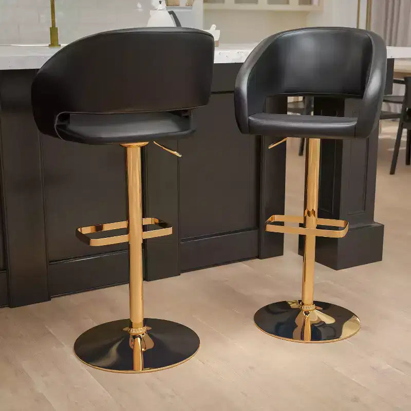 Tabouret de bar contemporain en vinyle, réglable en hauteur avec dossier mi-haut arrondi, lot de 2