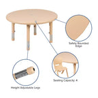 Table d'activités ronde en plastique de 33 po, réglable en hauteur, avec 4 chaises