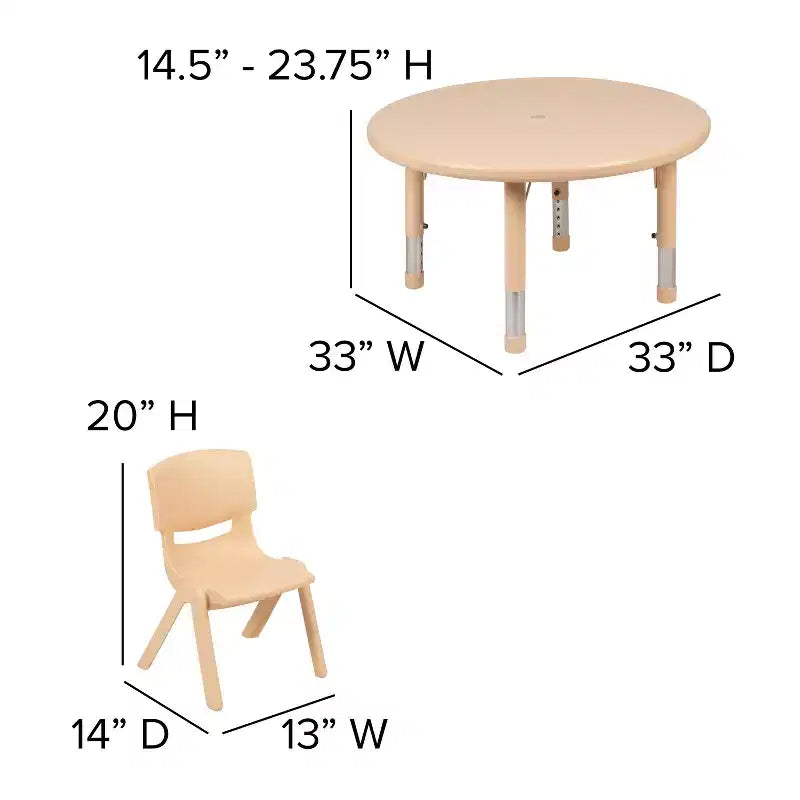 Table d'activités ronde en plastique de 33 po, réglable en hauteur, avec 4 chaises