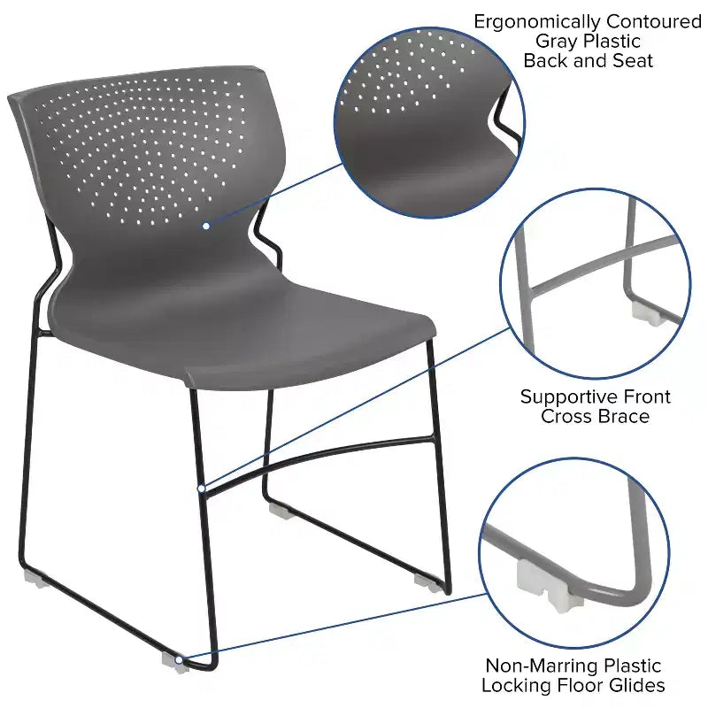 Chaise empilable pour la maison et le bureau avec support lombaire et cadre en métal - Chaise d'appoint