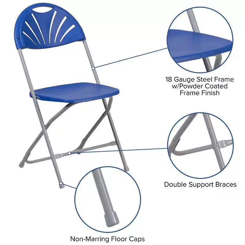 Chaise pliante en plastique avec dossier éventail pour mariage, fête, maison, bureau, lot de 2