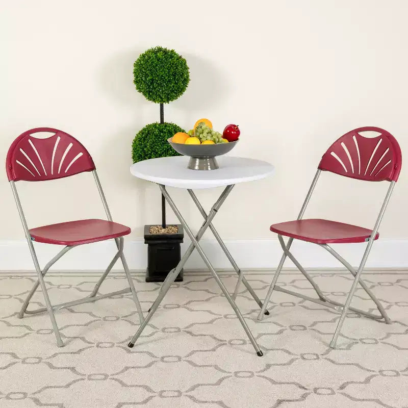 Chaise pliante en plastique avec dossier éventail pour mariage, fête, maison, bureau, lot de 2