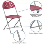 Chaise pliante en plastique avec dossier éventail pour mariage, fête, maison, bureau, lot de 2