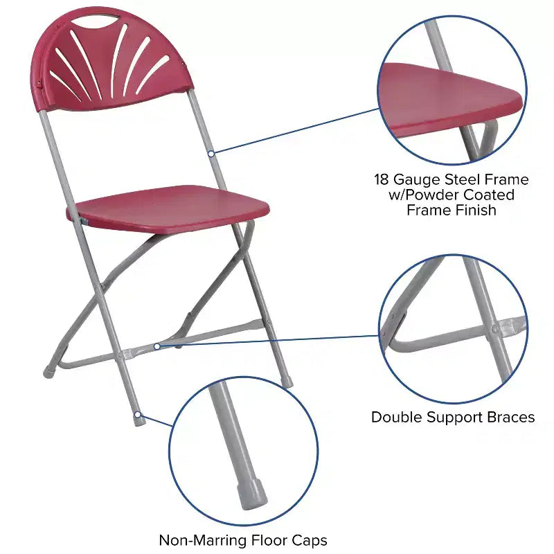Chaise pliante en plastique avec dossier éventail pour mariage, fête, maison, bureau, lot de 2
