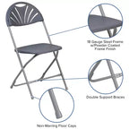 Chaise pliante en plastique avec dossier éventail pour mariage, fête, maison, bureau, lot de 2