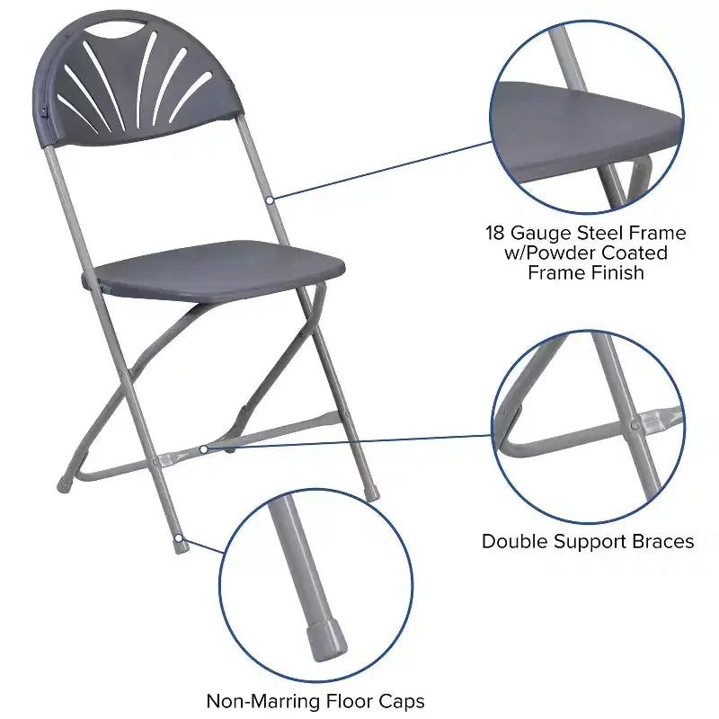 Chaise pliante en plastique avec dossier éventail pour mariage, fête, maison, bureau, lot de 2