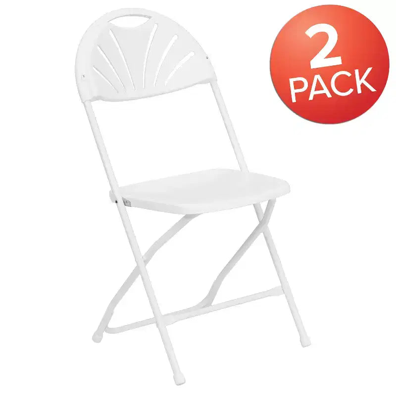 Chaise pliante en plastique avec dossier éventail pour mariage, fête, maison, bureau, lot de 2