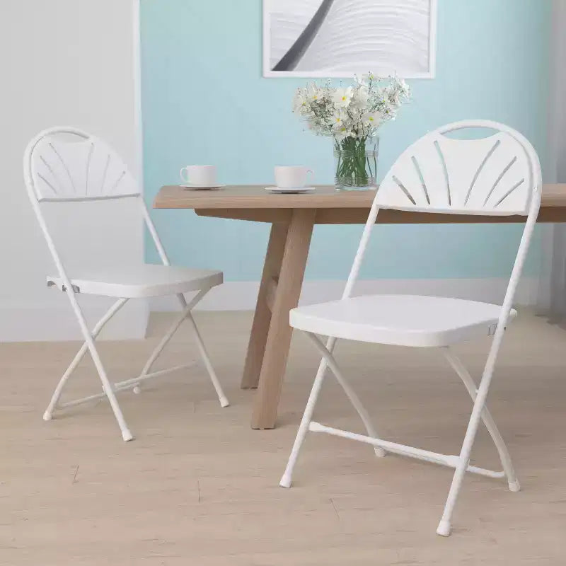 Chaise pliante en plastique avec dossier éventail pour mariage, fête, maison, bureau, lot de 2