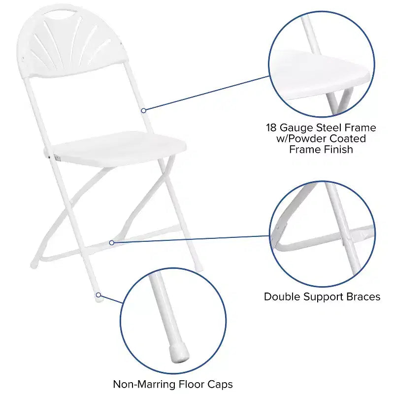 Chaise pliante en plastique avec dossier éventail pour mariage, fête, maison, bureau, lot de 2