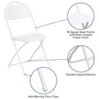 Chaise pliante en plastique avec dossier éventail pour mariage, fête, maison, bureau, lot de 2