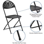 Chaise pliante en plastique avec dossier éventail pour mariage, fête, maison, bureau, lot de 2