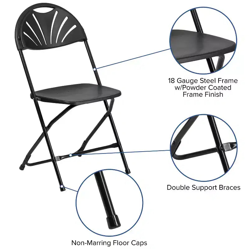Chaise pliante en plastique avec dossier éventail pour mariage, fête, maison, bureau, lot de 2