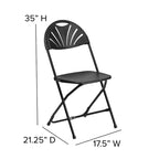 Chaise pliante en plastique avec dossier éventail pour mariage, fête, maison, bureau, lot de 2